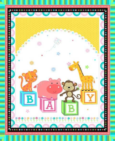 Animal Baby Blocks Pre-quilted Panel 02