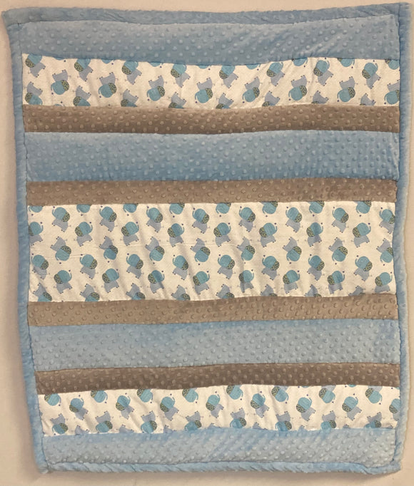 Baby Boy Blue Grey & White Stripe Pre-Cut Baby Quilt Kit - 36