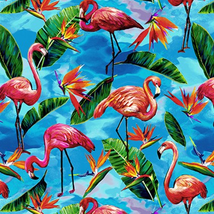Fabulous Flamingos Small Allover Dark Fabric BTY
