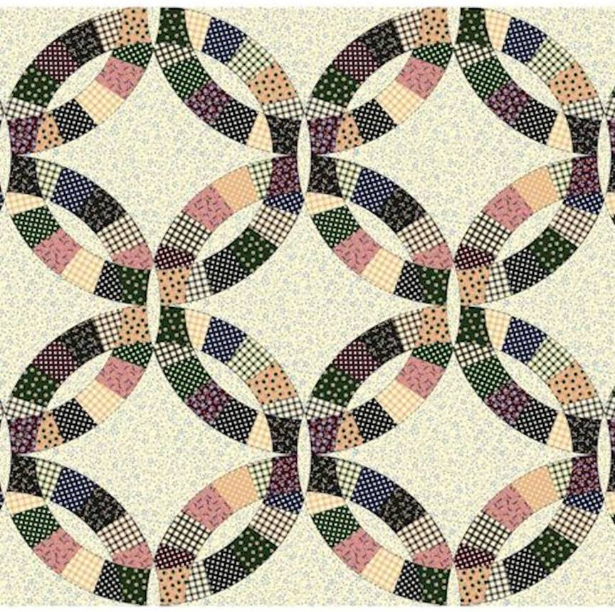 Double Wedding Ring Jewel 90 Cheater Quilt Top Print 454 BTY Quilting Fabric Supplier