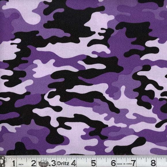 Kickin Camo Purple Cotton Fabric BTY