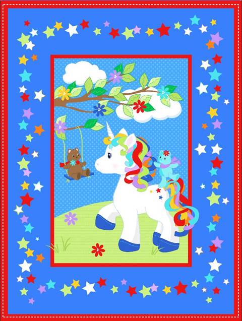 Unicorn Stars Pre-quilted Baby Quilt Panel 17