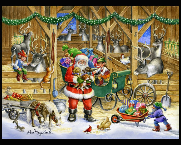 Reindeer Barn by Rose Mary Berlin - Christmas Digital Panel