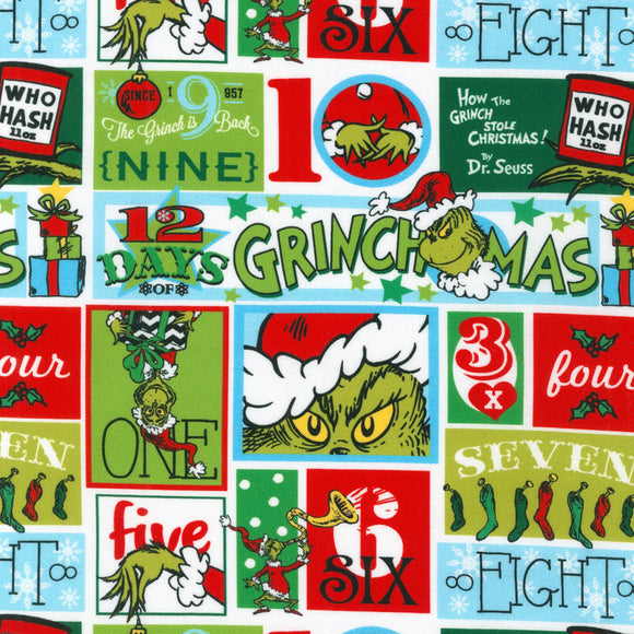 12 Days of Grinchmas Block Fabric