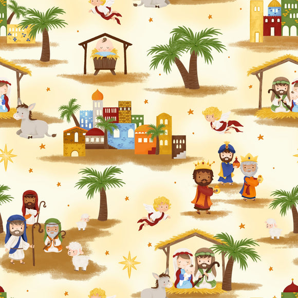 Away in a Manger Scenic Fabric BTY