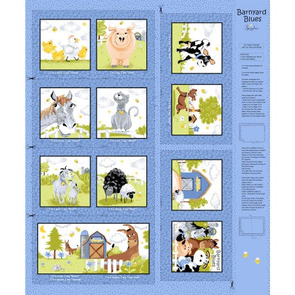 Barnyard Blues Quilt Panel By World Of Susybee - 36x44 Inch 100% Cotton Fabric Panel For Children's Quilts