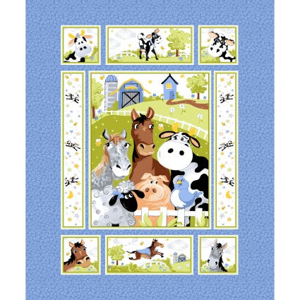 Barnyard Blues Susybee Baby Quilt Panel