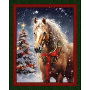 Christmas Horse w/ Red Bow Panel