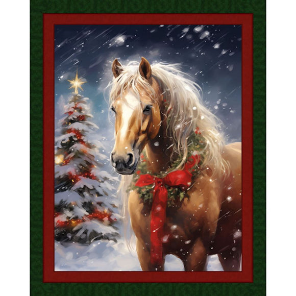 Christmas Horse w/ Red Bow Panel