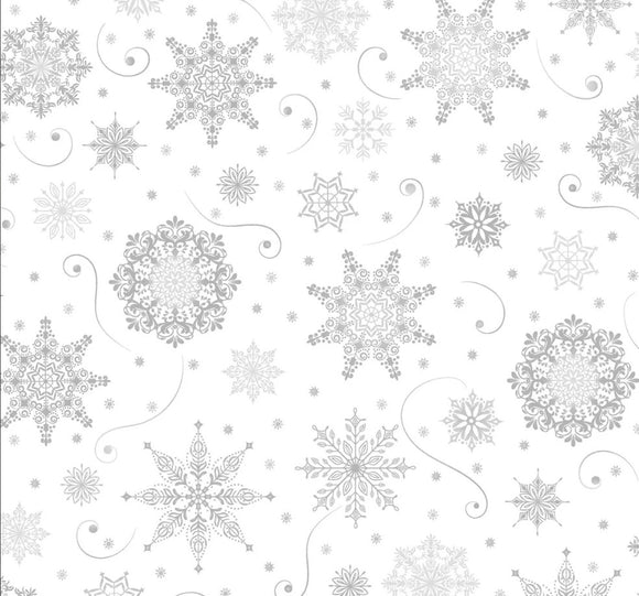 Christmas Night White Snowflake Fabric