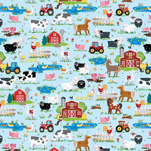 Farm Life Scenic Blue Barnyard Rules Fabric 14373-55
