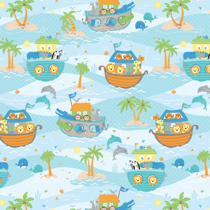 Noah's Journey Scenic Sky Blue Arks Fabric 12933 BTY
