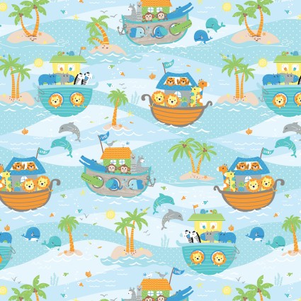Noah's Journey Scenic Sky Blue Arks Fabric 12933 BTY