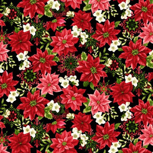 'Tis the Season Poinsettas & Snowflakes Fabric