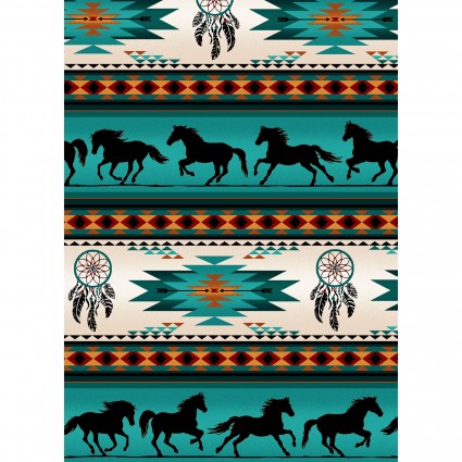 Tucson 497 Turquoise Dreamcatcher Horse Stripe Fabric