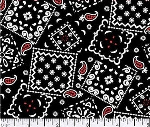 Blazin Bandana Black Red Cotton Fabric BTY