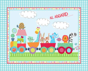 All Aboard Animal Train Pre-quilted Panel 01