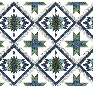 Bear Claw Navy 90" Cheater Quilt Top Print 22 BTY