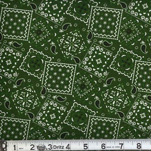 Blazin Bandana Hunter Green Cotton Fabric BTY