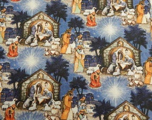 Blessed Birth Nativity Scenic Christmas Fabric