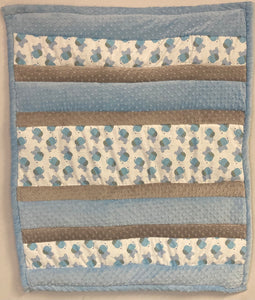 Baby Boy Blue Grey & White Stripe Pre-Cut Baby Quilt Kit - 36" x 45"