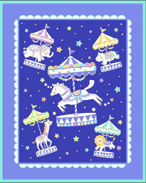 Carousel Animals Quilt Top Panel 04