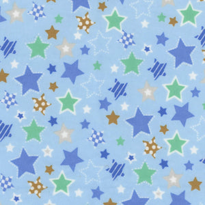 Flannel Prints Stars Blue Green Flannel Fabric BTY