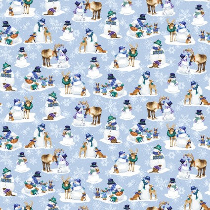 Flurry Friends Winter Snowman Scenic Fabric