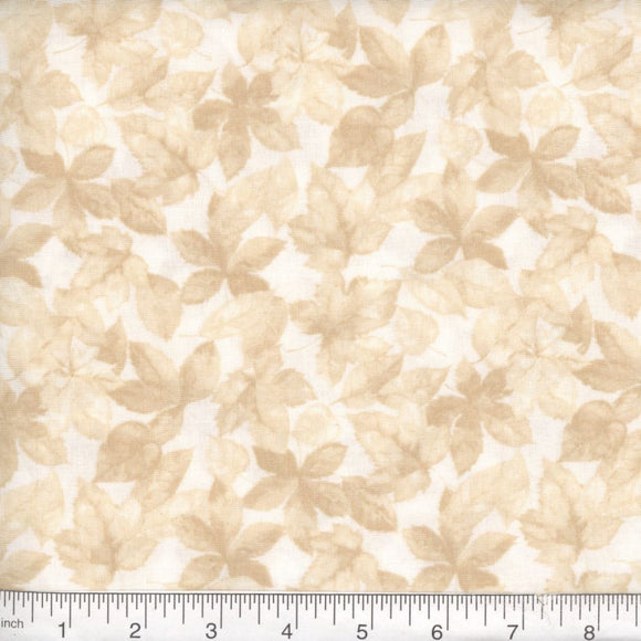 Harvest Leaves Tonal White Cotton Fabric BTY