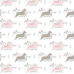 Jumping Horses Pink Flannel Prints Fabric BTY