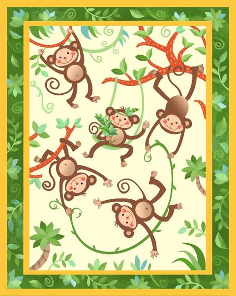 Jungle Monkeys Quilt Top Panel 08