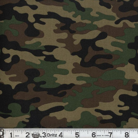 Kickin Camo Army Green Cotton Fabric BTY