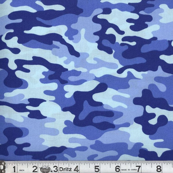 Kickin Camo Blues Cotton Fabric BTY