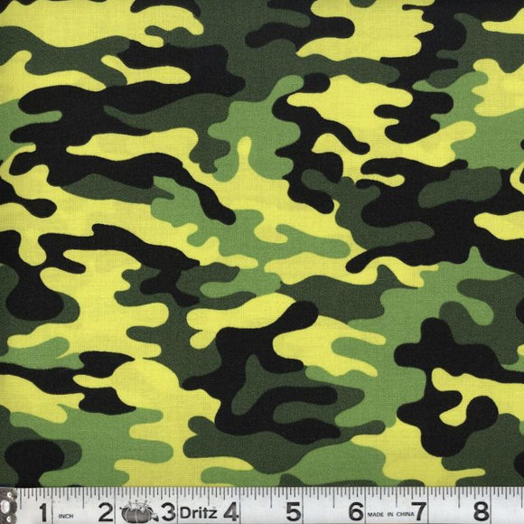 Kickin Camo Neon Green Cotton Fabric BTY