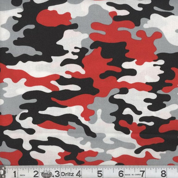 Kickin Camo Real Red Cotton Fabric BTY
