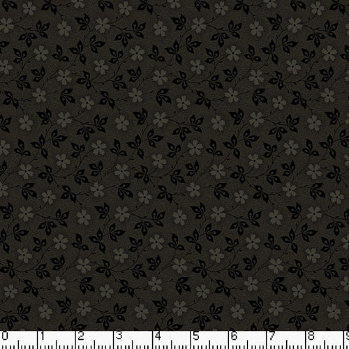 Nifty Floral Tonal Black Cotton Fabric BTY