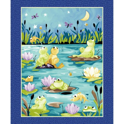 Paul's Pond Susybee Baby Quilt Panel - Frogs Toads Lilypads