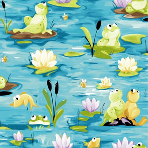 Paul's Pond Susybee Scenic Fabric - Frogs Toads Lilypads
