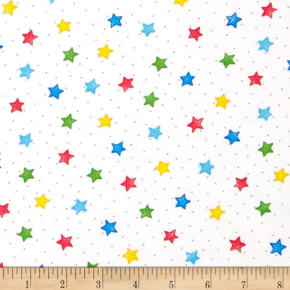 Comfy Flannel White w/ Primary Stars 3128x-78 BTY