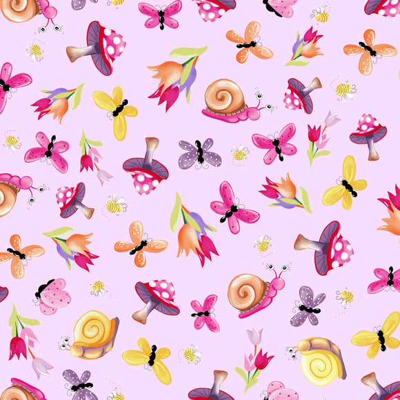 Sloane the Snail Susybee Orchid Toss Fabric