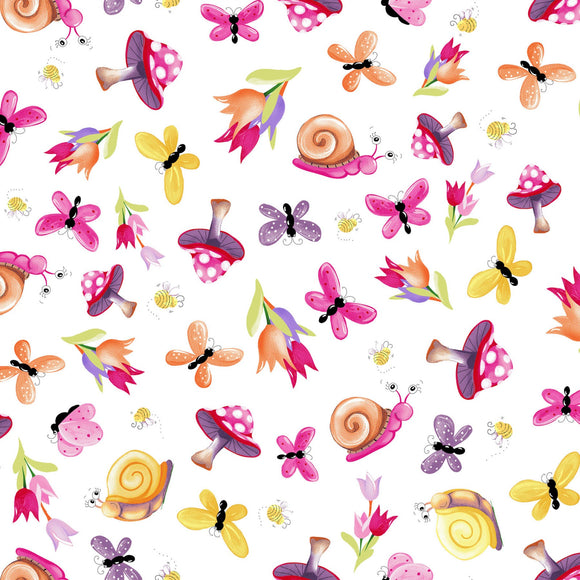 Sloane the Snail Susybee White Toss Fabric