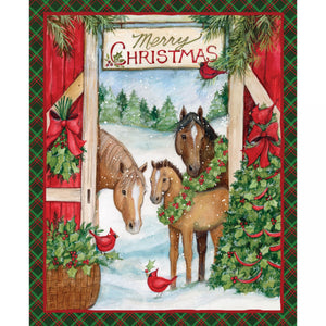 Susan Winget Three Horses Christmas Panel