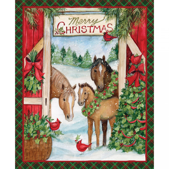 Susan Winget Three Horses Christmas Panel