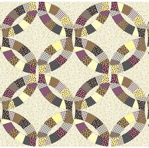 Double Wedding Ring Burgundy 90" Cheater Quilt Top Print 269 BTY