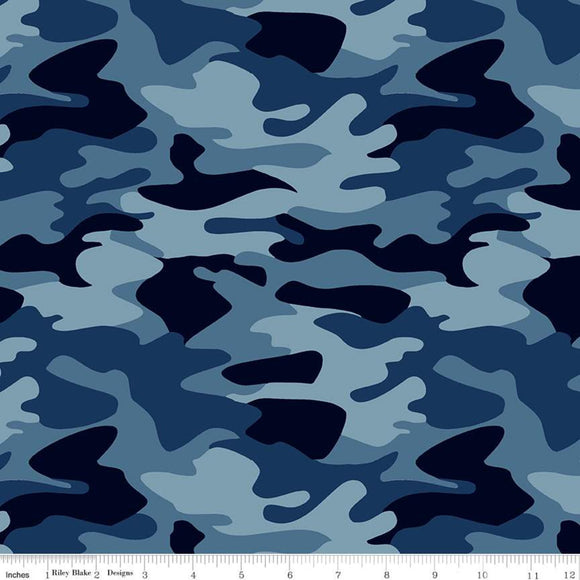 Nobody Fights Alone Camouflage Blue Cotton Fabric BTY