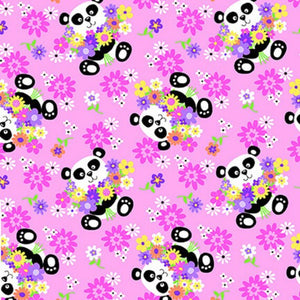 Comfy Flannel Pink Panda Flowers Fabric 0818-22 BTY