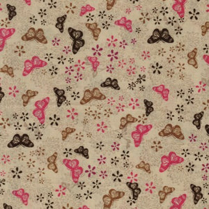 In Flight Floating Butterflies Chocolate / Pink Fabric BTY