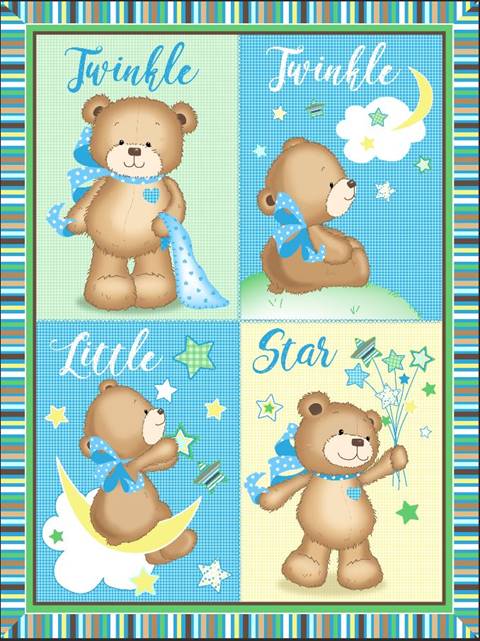 Twinkle Little Star Bears Pre-quilted Baby Panel 16